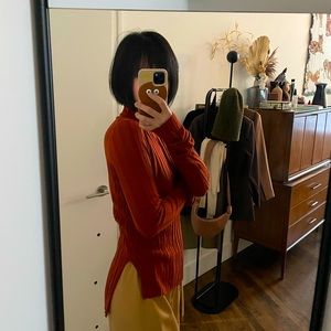 Theory Merino Wool Ribbed Mock neck Long sleeve sweater